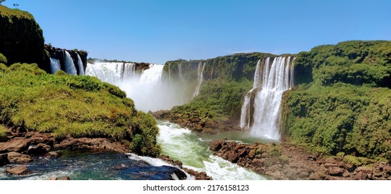 The Magnificent Iguazu Falls, One Of The Seven Natural Wonders Of The World.