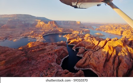 Magnificent lake Powell on a sunset photographed from the plane.