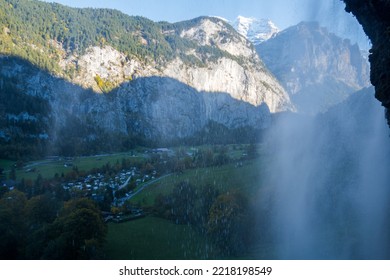 Magnificent Lauterbrunnen Alps. Mountains And Waterfall, Incredible Nature