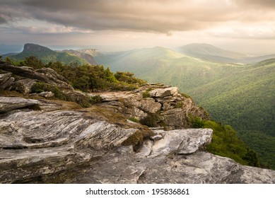 Magnificent light on top of Hawksbill Mountain looking south in to the Linville gorge with Table Rock Mountain in the distance.  - Shutterstock ID 195836861