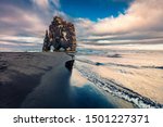 Magnificent morning view of huge basalt stack - Hvitserkur. Spectacular summer scene of eastern shore of the Vatnsnes peninsula, Iceland, Europe. Beauty of nature concept background.