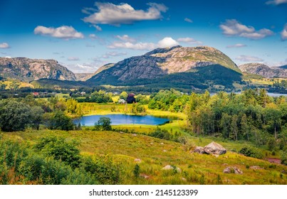 Magnificent summer scene of Norway, Europe. Spectacular morning scene of Norwegian countryside. Traveling concept background.