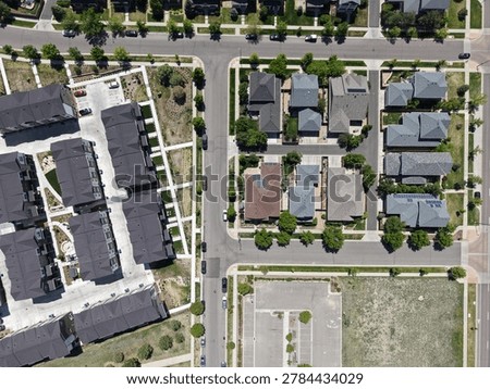 Magnificent top-down view of a section of streets and residential properties in beautiful Lowry Colorado