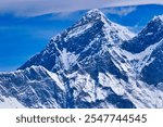 Magnificent view of Mount Everest Summit,8848m, and west face with Nuptse ridge in the foreground,October morning from the Mera Peak central summit,6461 m,Mera Peak expedition,Nepal