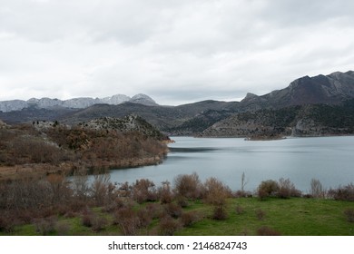 Magnificent view of the Natural park of Babia and Luna, between Leon and Asturias. Water reservoir and protected area. Spain. Europe
