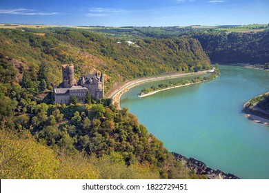 Magnificent view of the Rhine valley and Katz castle, Upper middle Rhine valley-Germany
