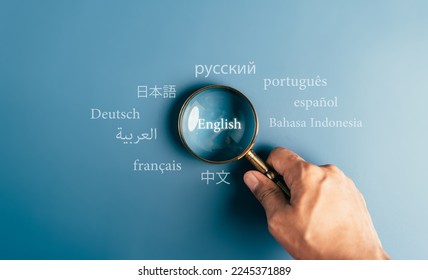 Magnifier focus to english language translation or translate on worldwide language conversation speaking concept.	
