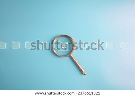 magnifier with secure folder safe files icon. Data Security system and cyber security concept.cloud computing and internet network communication access.