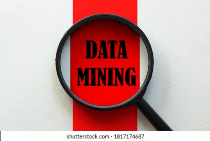 Magnifier With Text Data Mining On The White And Red Background