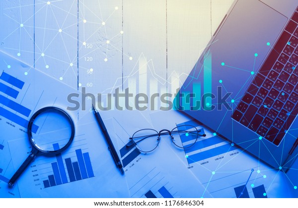 Magnifying Glass Documents Analytics Data Lying Stock Photo (edit Now 