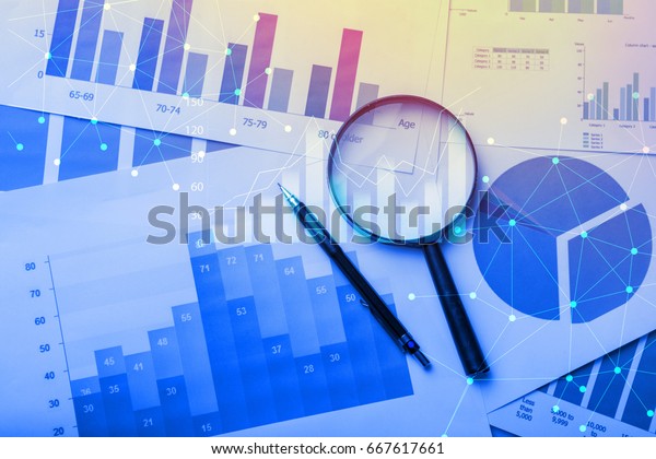 Magnifying Glass Documents Analytics Data Lying Stock Photo (Edit Now ...