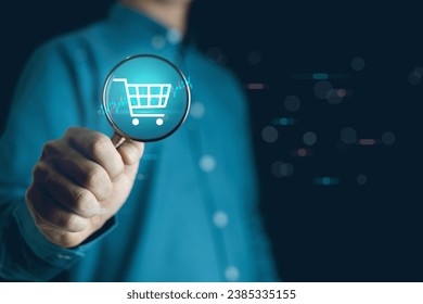 Magnifying glass focus on shopping online 