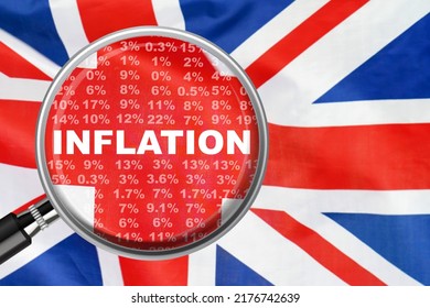 Magnifying glass focused on the word inflation on UK flag background. Hike interest rate. Inflation income crisis. Inflation, tax, cash flow and another financial concept in Britannia - Shutterstock ID 2176742639