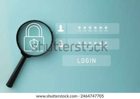 Magnifying Glass Focusing on Padlock and User Login Interface for Online Security and Protection topics on data security, online protection, and user safety,digital privacy, and secure login systems.