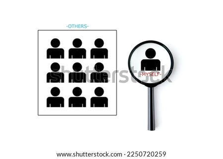 Magnifying glass with human pictogram and others pictogram in box