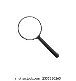A magnifying glass isolated on a white background. Mockup with empty copy space for a text and design. 3d trendy creative collage in magazine style. Modern contemporary art. Black loupe. The science