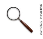 Magnifying glass lens classic vintage retro style, isolated on a white background. High resolution. 