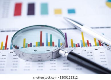 Magnifying Glass On Charts Graphs Spreadsheet Stock Photo 1300123312 ...