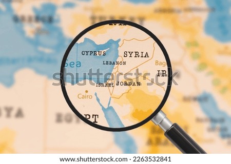 A Magnifying Glass on Lebanon, Israel and Jordan of the World Map
