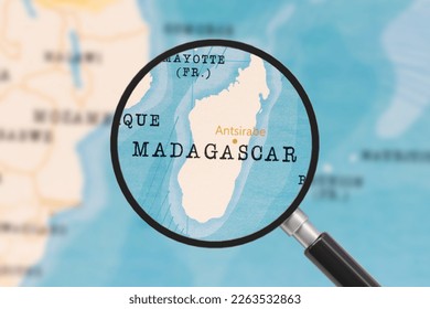 A Magnifying Glass on Madagascar of the World Map