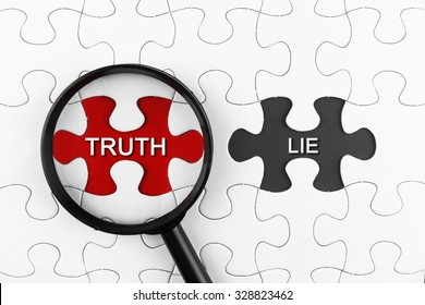 Magnifying Glass On Missing Puzzle with a word Truth and Lie