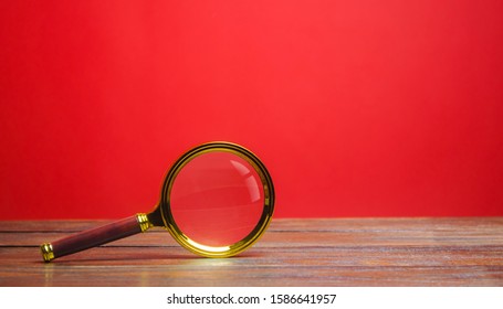 Magnifying Glass On Red Background Search Stock Photo 1586641957