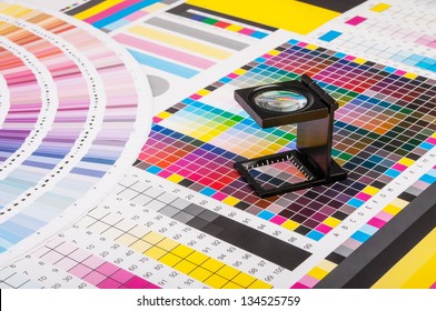 The magnifying glass standing on a leaf of the test print - Shutterstock ID 134525759
