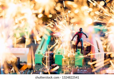 MAGNITOGORSK, RUSSIA - December 5, 2018: A figurine of Ant-Man hero. Ant-Man is the name of a fictional character appearing in comic books published by Marvel Comics. "  Illustrative editorial