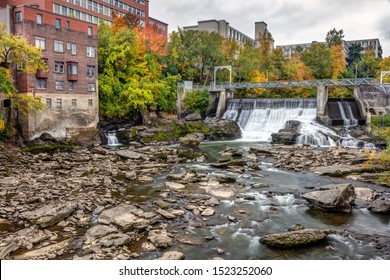 Magog River Dam In Sherbrooke City, Quebec, Canada