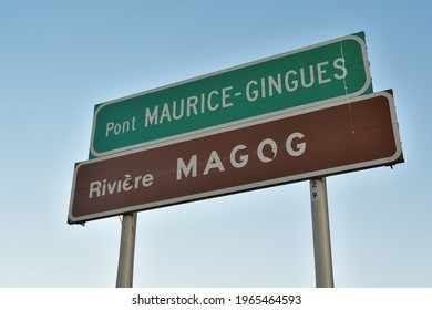 Magog River And Maurice-Gingues Bridge Signs