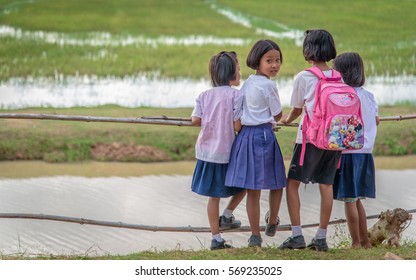 Maha Sarakham, Thailand, November 28, 2016: Rural Children Are Playing.