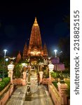 Mahabodhi Temple,Bodh Gaya,Bihar, India.Recognized by UNESCO as a World Heritage Site. cultural heritage type,take pictures at night