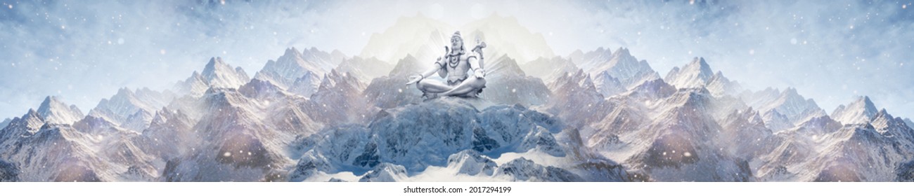 Mahadev Doing Meditation 3d Wallpaper Lord Shiv with clouds and Sun Rays, God Mahadev mural 3D illustration Blue clouds and rays God 
