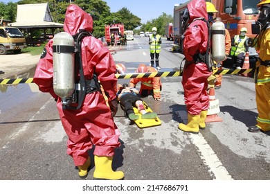 Mahasarakham, Thailand - Apr 5, 2022 : More And More People At Work Are Preparing For Firefighter Training, Learning Effective Emergency Response Methods During Thailand Songkran Festival.