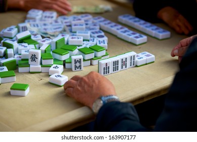 Mahjong Table Game On Of Chinese City Street