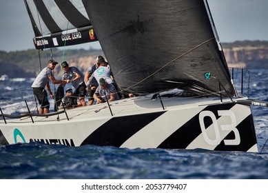 Mahon, Spain - October 30, 2021: The Quantum Sail Team Work During The 52 SUPER SERIES Menorca Sailing Week.