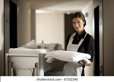 Maid With Housekeeping Cart