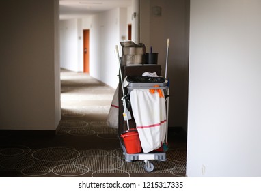 Maid Trolley On The Hallway Of A Luxury Hotel