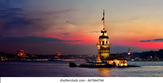 Maiden Tower In Istanbul In The Evening, Turkey