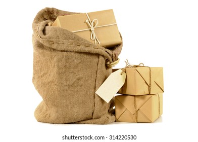 Mail Bag Or Sack With Several Packages And Address Label