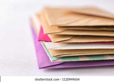 Mail Envelopes On White Background, Closeup