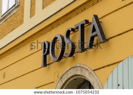 mail sign on the building in Budapest, Hungary