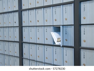 Mail Waiting In The U.s. Grey/blue Post Office Box