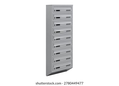 Mailboxes in the condo. metal mailbox with lockable center in condo. Mailbox the white background isolated