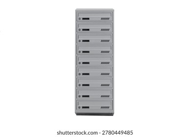 Mailboxes in the condo. metal mailbox with lockable center in condo. Mailbox the white background isolated
