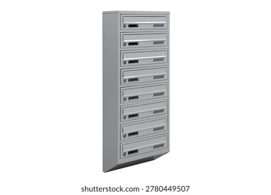 Mailboxes in the condo. metal mailbox with lockable center in condo. Mailbox the white background isolated