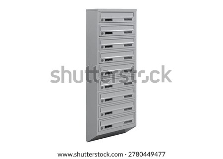 Mailboxes in the condo. metal mailbox with lockable center in condo. Mailbox the white background isolated