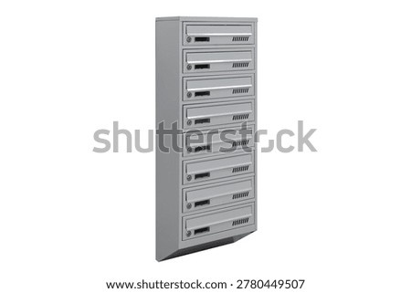Mailboxes in the condo. metal mailbox with lockable center in condo. Mailbox the white background isolated