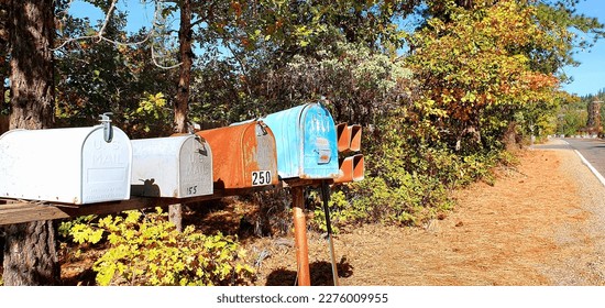 mailboxes of various colors 🙂