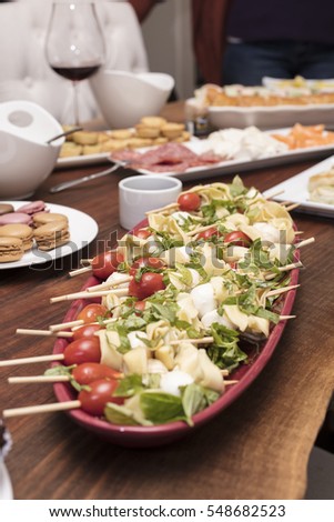 Image, Stock Photo Tomato mozzarella skewers with basil